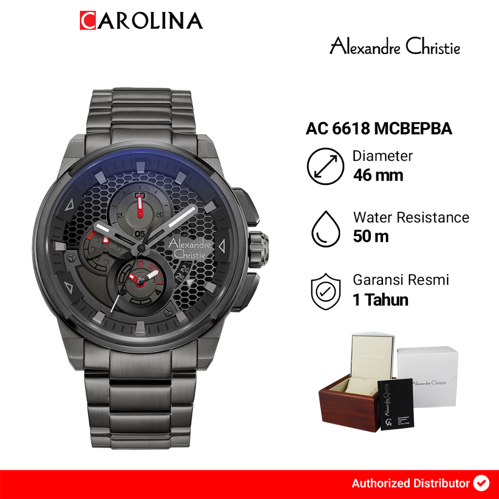 Jam Tangan Pria Alexandre Christie Chronograph AC 6619 MCBEPBA Sport Black Dial Black Stainless Stee