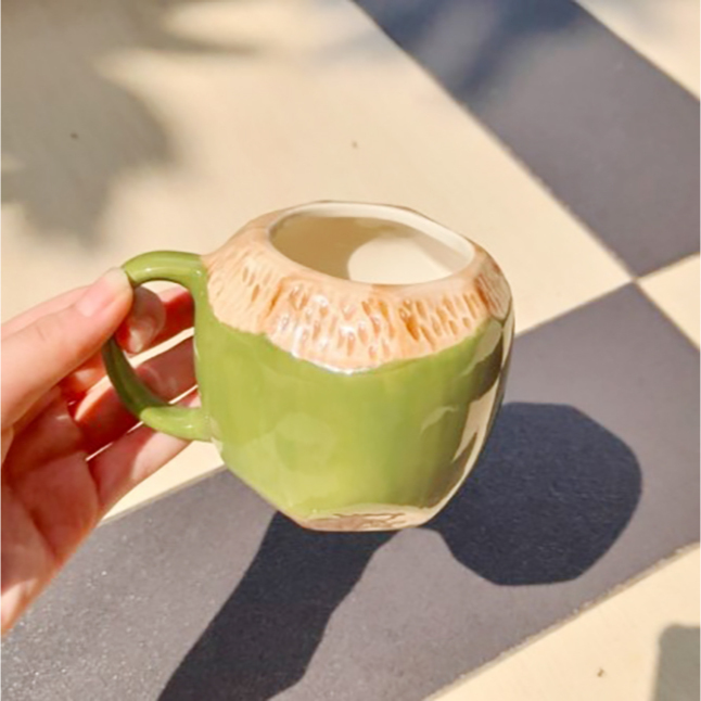GELAS KELAPA UNIK 3D / MUG COCONUT WHITELINE / MUG KERAMIK LUCU / CANGKIR COCONUT UNIK 3D BISA UNTUK
