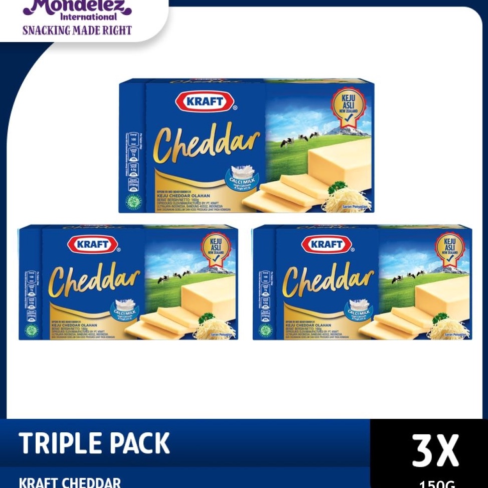 

TIPE NVO191 Kraft Keju Cheddar Blok 15g Keju asli dari susu New Zealand triple pack