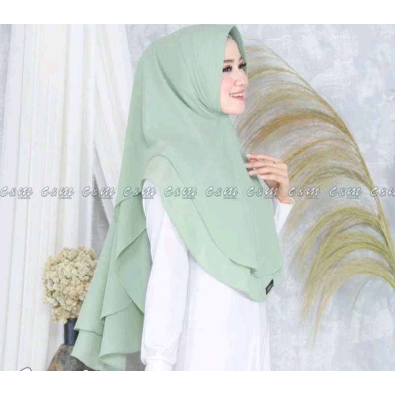 HIJAB KHIMAR SYAR'I DUA LAYER PAD BUSA MAT CERUTI BABYDOLL PREMIUM KERUDUNG WARNA SAGE JILBAB INSTAN