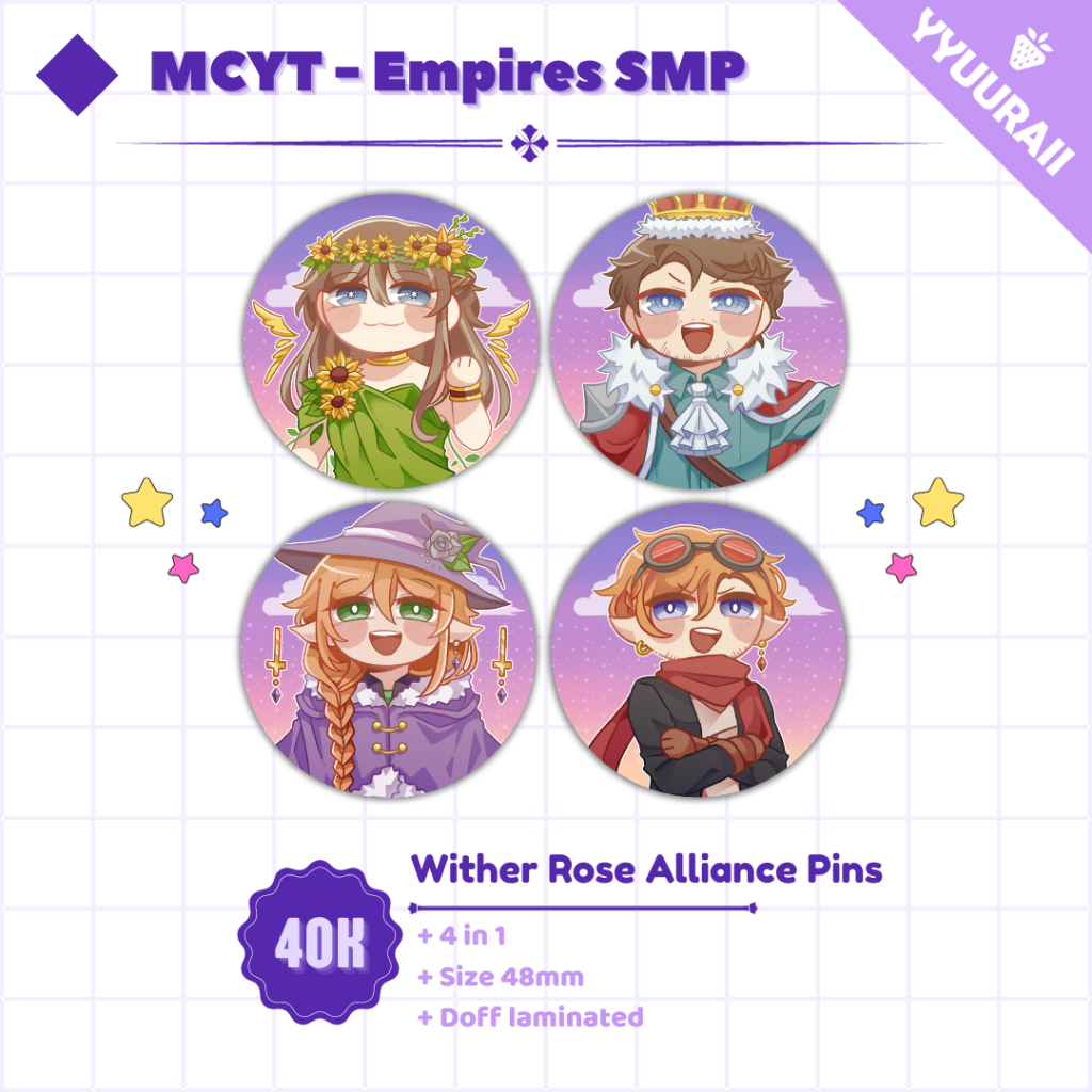 LAST STOCK || MCYT EMPIRES SMP || Wither Rose Alliance Pins || yyuuraii