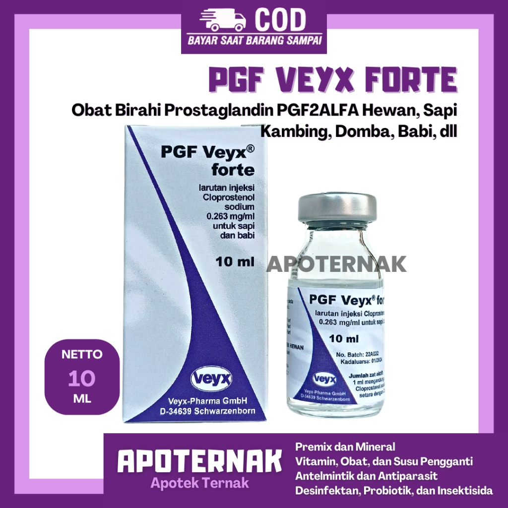 PGF VEYX FORTE 10 ml | Obat Birahi Prostaglandin PGF2ALFA Hewan Sapi Kambing Domba Babi dll