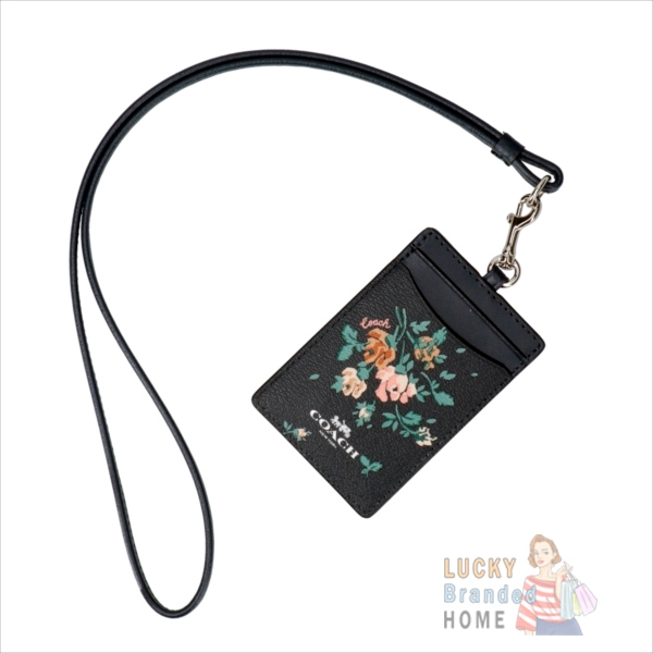 

(100% ORIGINAL) Lanyard CH 91792 Id Lanyard Rose Bouquet Print Midnight Navy Dark Blue