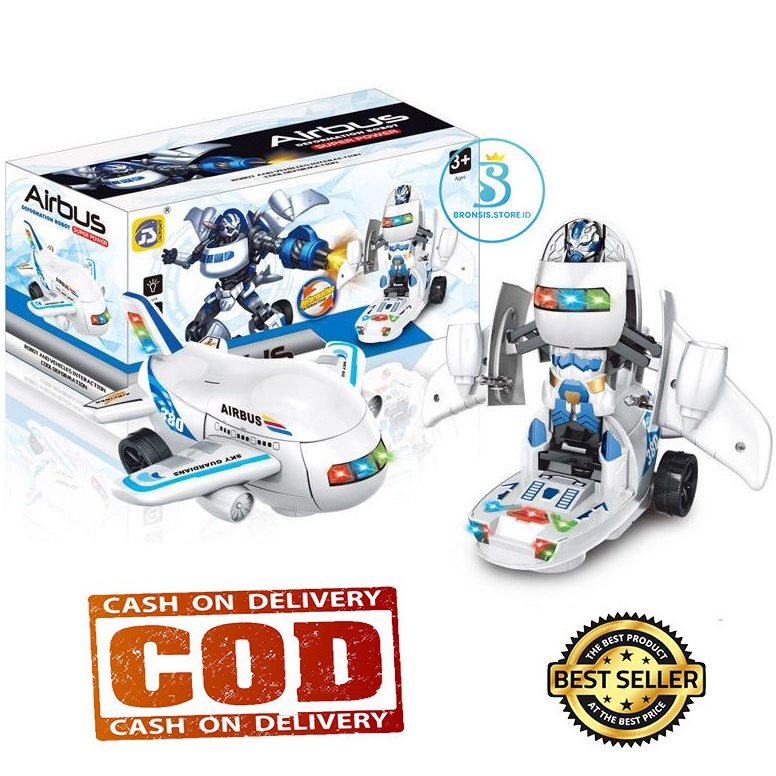 Top Produk Bronsis  Mainan Anak Pesawat Robot Airbus Warrior 2IN1 Bump And Go 3F