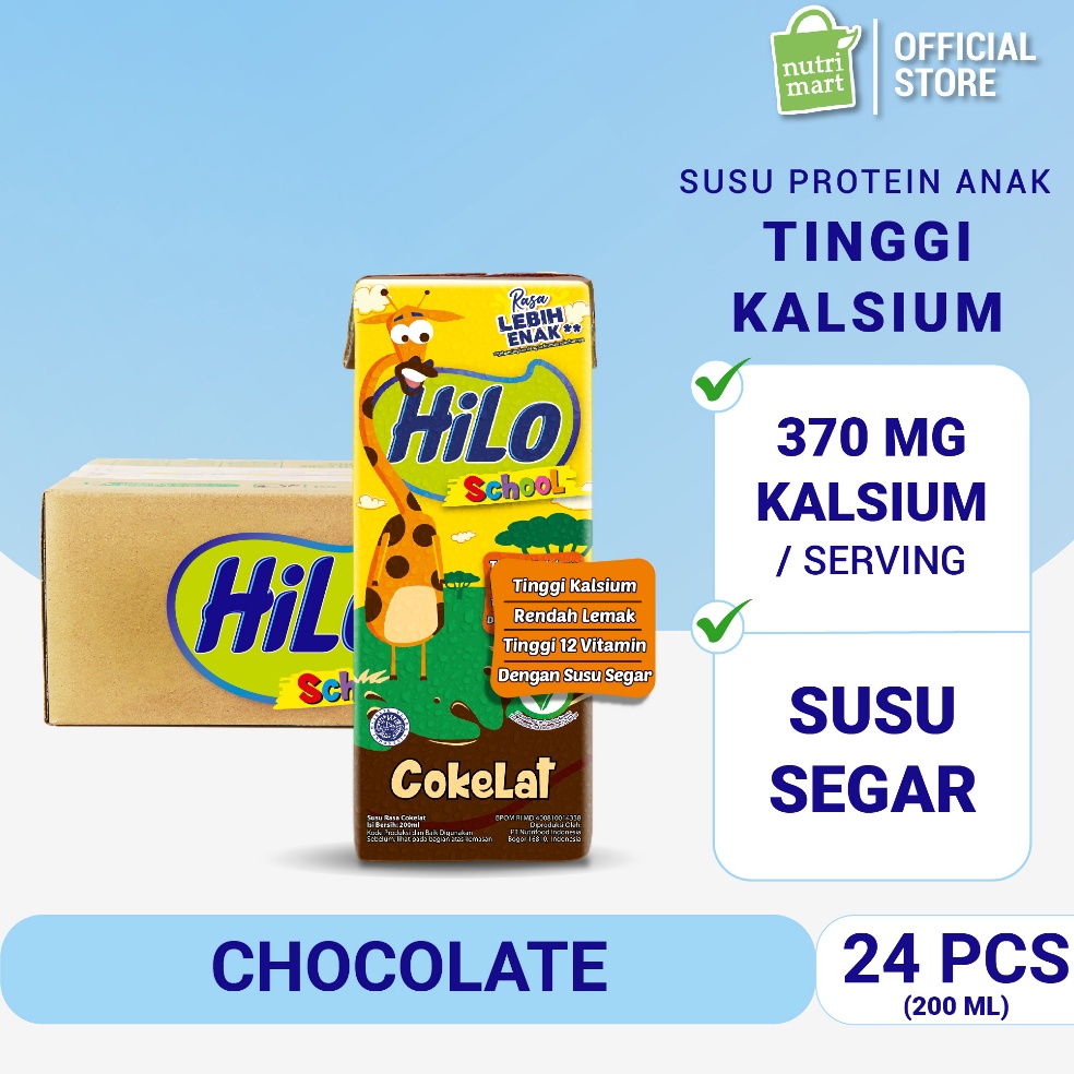 

modelTipe PJL996 1 Karton HiLo School UHT Chocolate Ready To Drink RTD 2 ml 24 pcs Susu Tinggi Kalsium Rendah Lemak