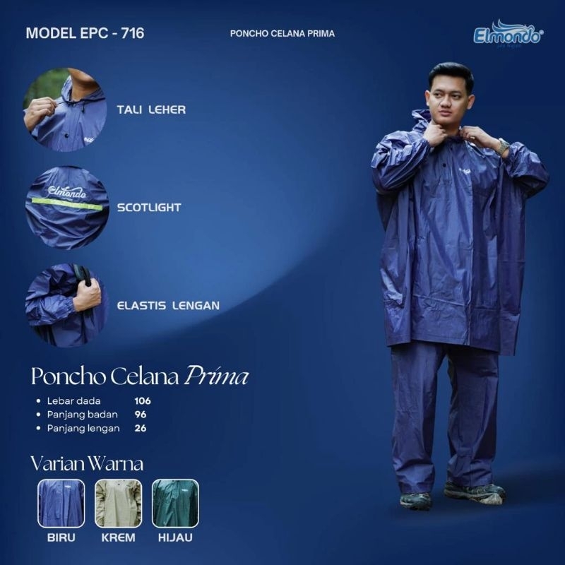 Jas Hujan Mantel Dewasa Ponco Celana Elmondo Prima