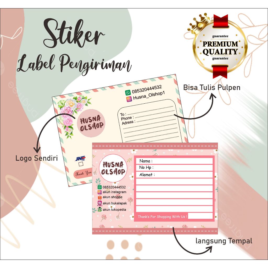 

label pengiriman olshop isi 100 lembar desain banyak / lebel pengiriman murah fragile kecil