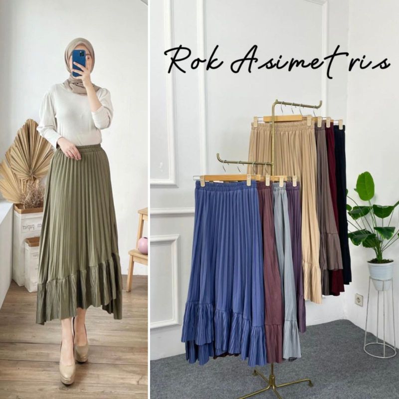 Rok Plisket Asimetris Ruflle