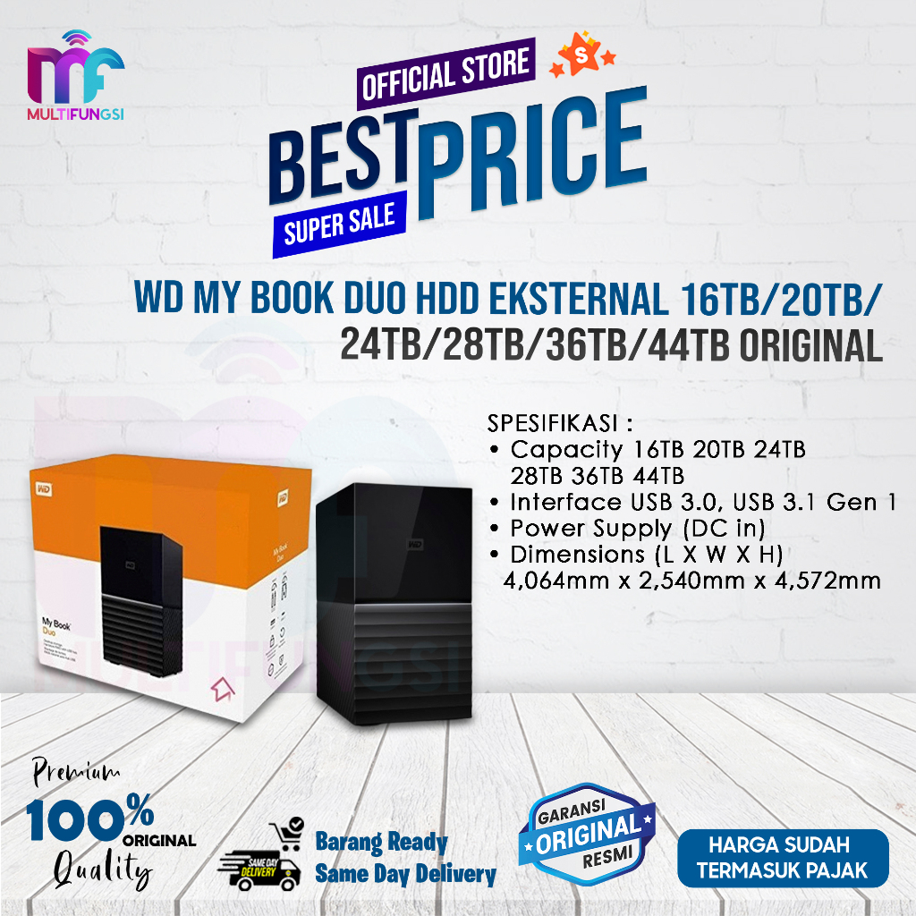 WD My Book Duo HDD Eksternal 16TB/20TB/24TB/28TB/36TB/44TB Original