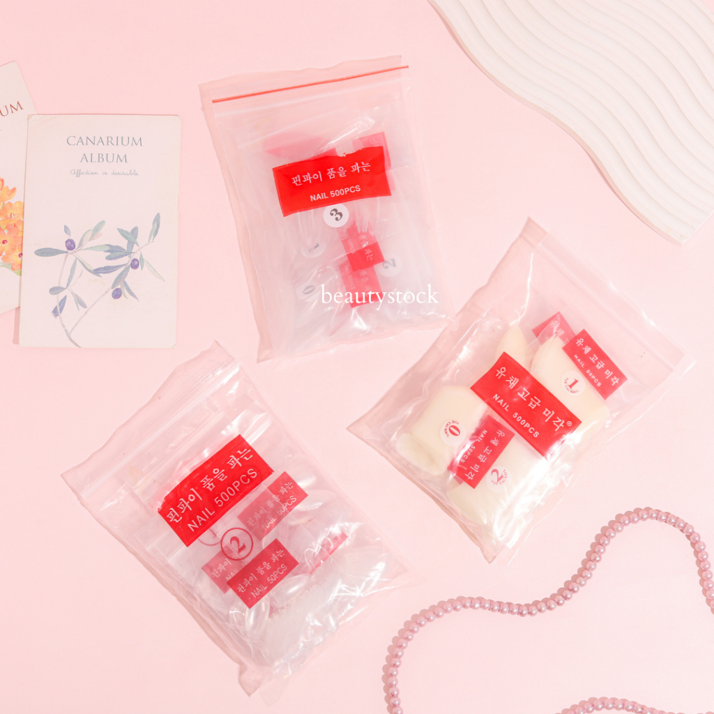 Kuku Palsu Bening Putih Almond Stiletto 500pcs