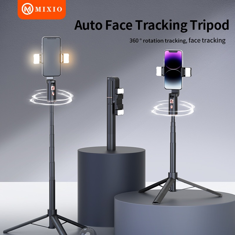 MIXIO A100 Auto Face Tracking Tripod 1.5M Gimbal Handphone Stabilizer 360° With Dual Lampu Led-1