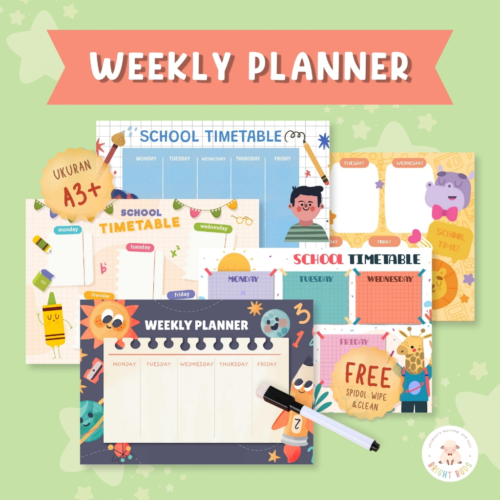 

⭐️BRIGHT BUDS⭐️ WEEKLY PLANNER | Jadwal Sekolah Mingguan Anak | Wipe and Clean Schedule