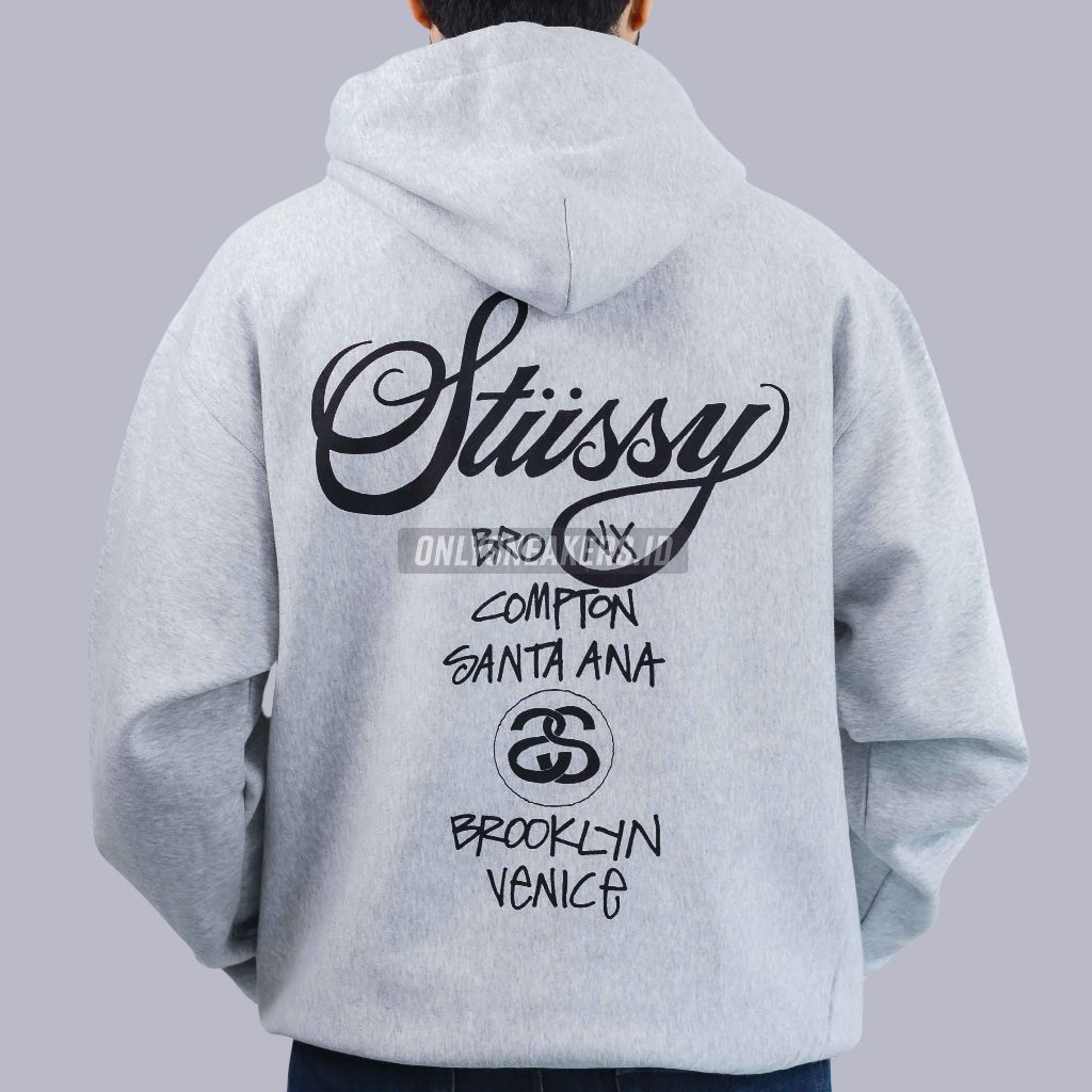 STUSSY WORLD TOUR ASH HEATHER HOODIE