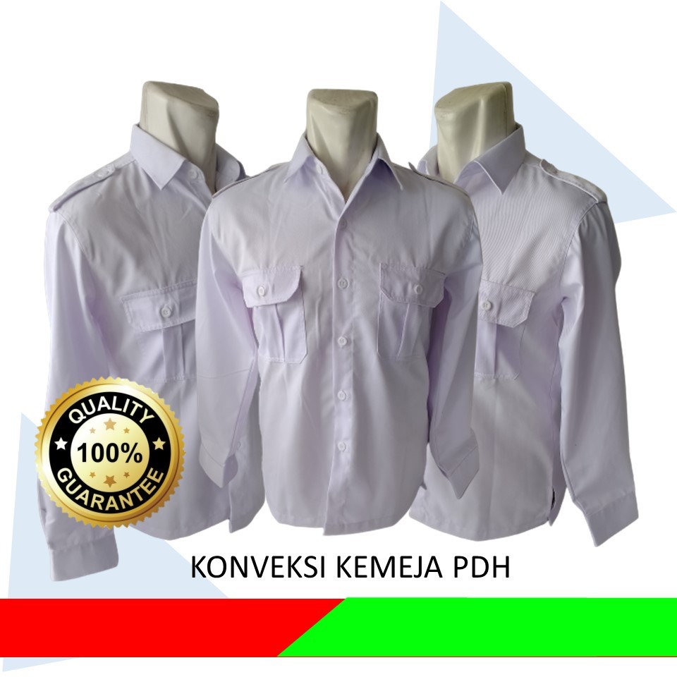 Kemeja PDH Custom, Kemeja PDH Putih Pria, Kemeja PDH Putih Wanita, Kemeja PDH Putih lengan panjang, 