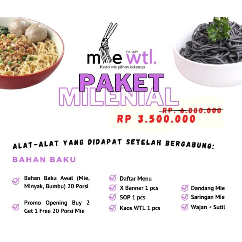 

PAKET USAHA Mia ayam / Mie Wtl (Paket Milenial)