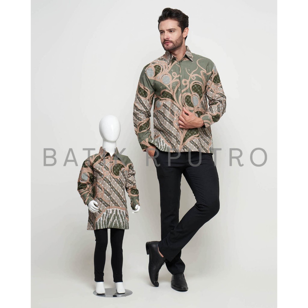 Kemeja Batik Couple Ayah Anak Hijau Sage Green, Batik Pria Sage Green, Kemeja Batik Pria Warna Hijau