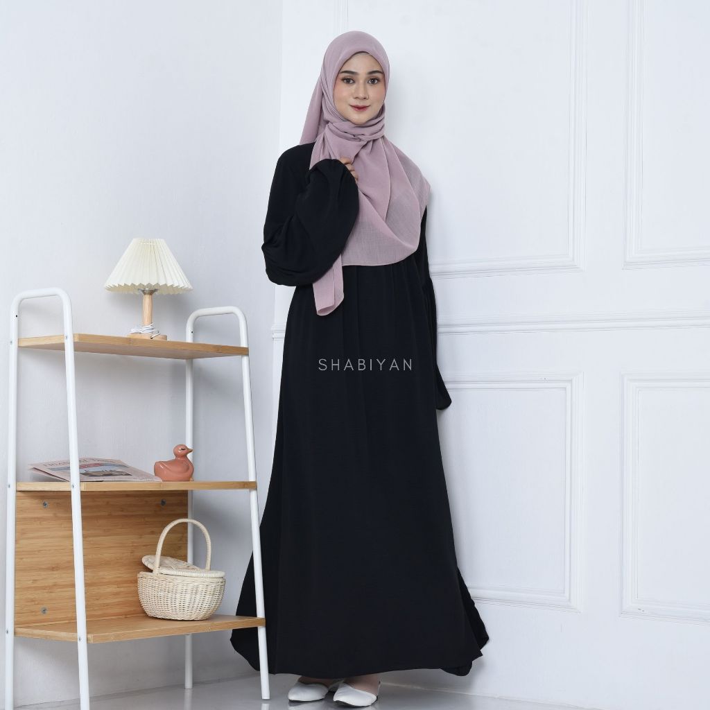 SHABIYAN 511 Gamis Wanita Crinkle Air Flow Terbaru | Lalisa-Black