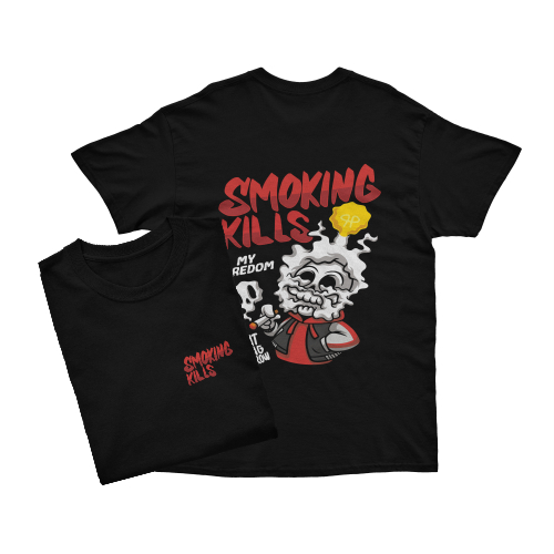 Skullife Tshirt Black Kaos Hitam Pria / wanita Tengkorak Lucu Smoking Kills