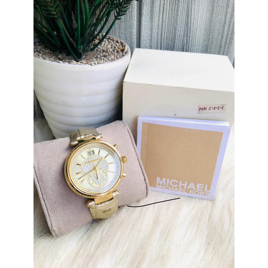 JAM TANGAN BRANDED MK2444 Sawyer Dial Leather Strap Chrono