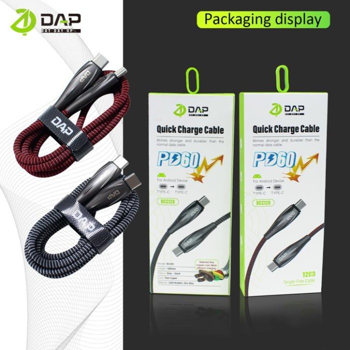 DAP Kabel Data DCC120 Type-C To Type-C 60W/DCL120 Type-C To Lightning 3A 1.2M 30W Data Cable