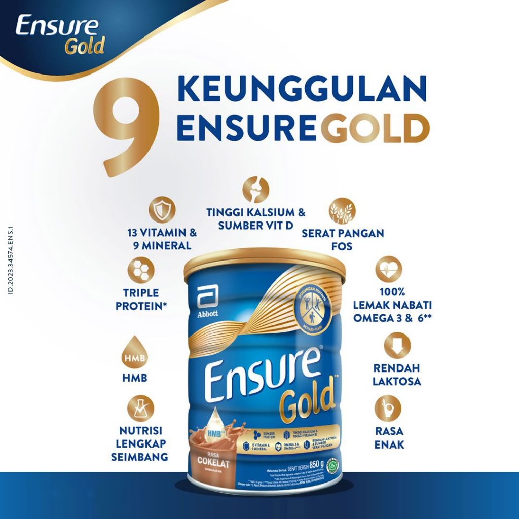 

ENSURE GOLD RASA COKLAT 850 GR (TINGGI KALSIUM DAN TINGGI VITAMIN D)