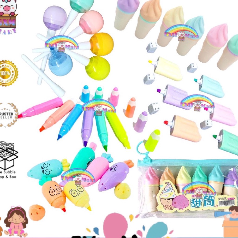 

HIGHLIGHTER SPIDOL WARNA ICE CREAM CONE PADDLE CANDY ISI 6PCS HIGHLIGHTER SPIDOL WARNA SET UNIK LUCU PENCIL LOLIPOP SET