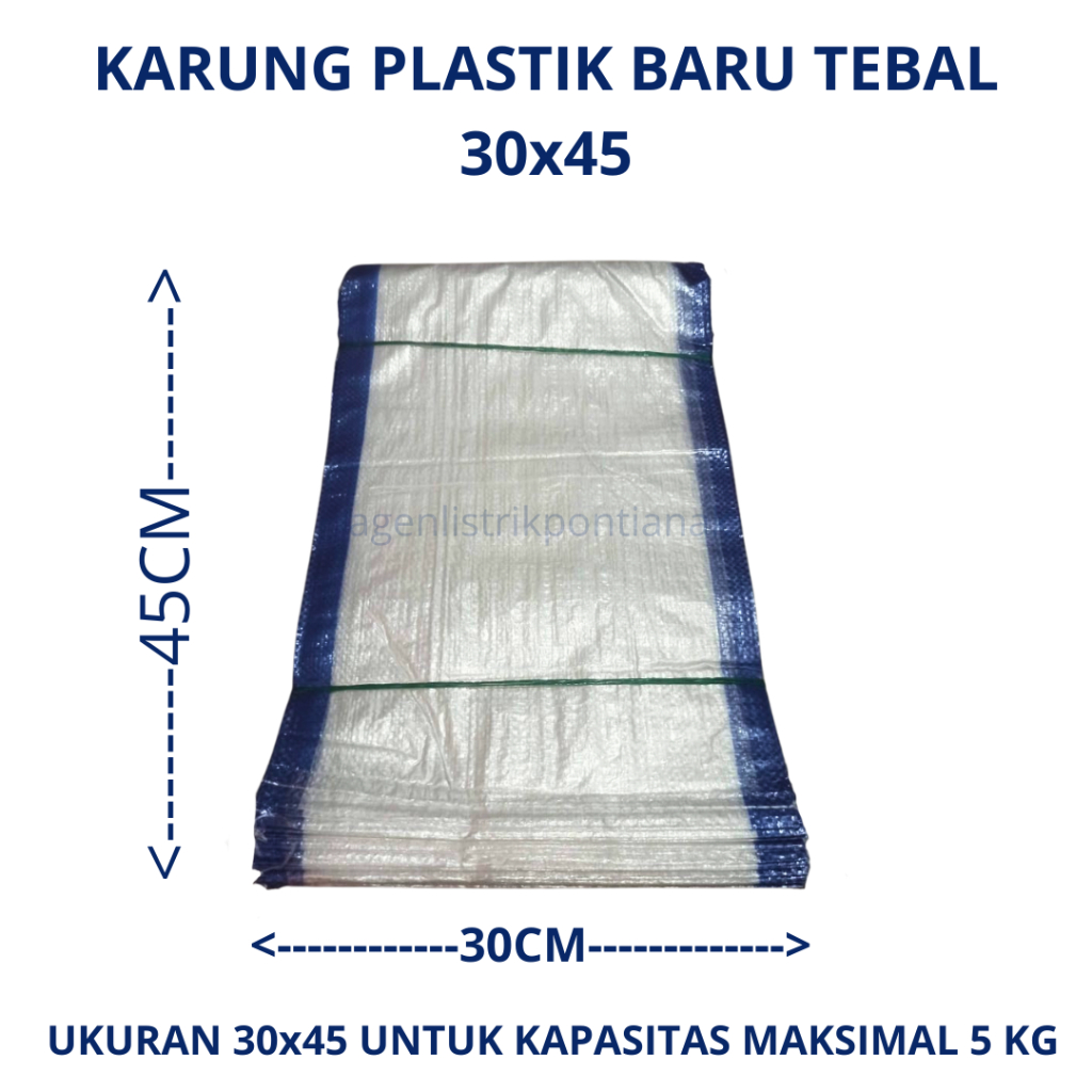KARUNG PLASTIK UNTUK 5KG BERAS "30X45 CM" TRANSPARANT LIST BIRU