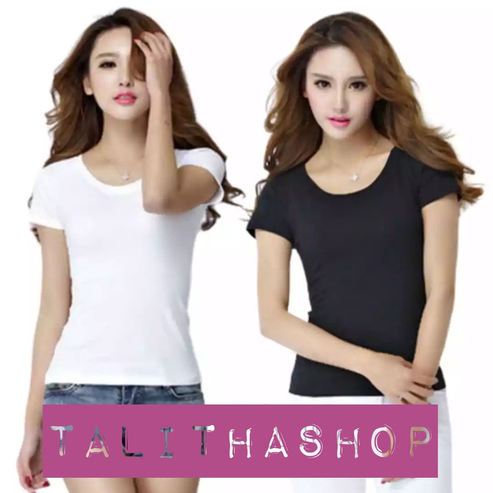 Terkini premium kaos mangset polos wanita lengan pendek hitam dan putih LXLXXL
