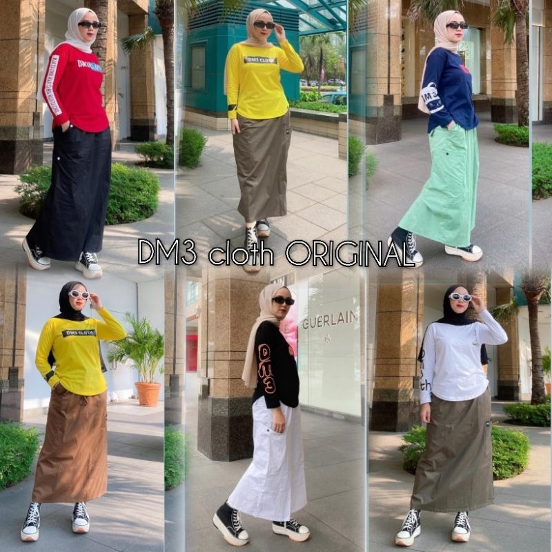 Set Rok Kargo Dm3 One set Kaos Wanita Lengan Panjang Terbaru