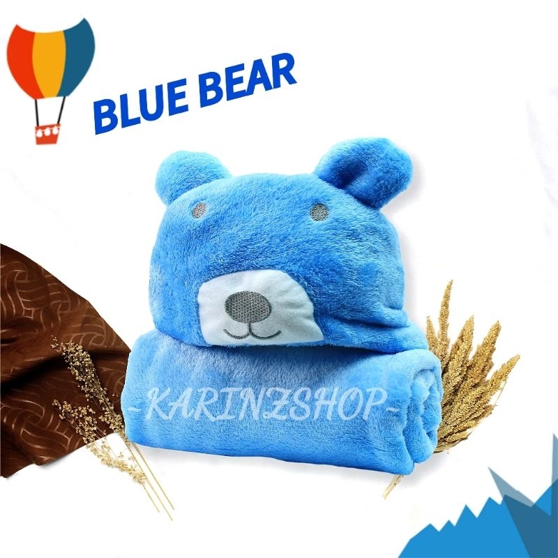 Selimut Bayi Topi Baby Blanket Hood Vallery Quincy : BLUE BEAR