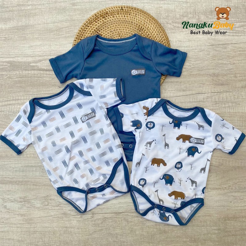 Nanaku Baby - Paket Isi 3 PCS Jumper Pendek Baby Newborn Motif Laki Laki Perempuan Usia 0-6 Bulan Se