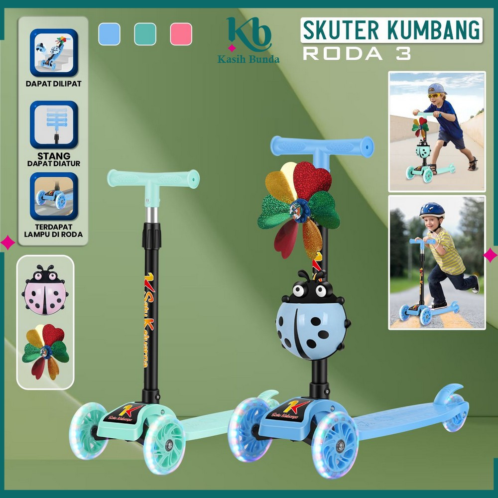Mainan Otopet Scooter Anak Skuter Roda 3 Bisa Lipat / Otoped Kumbang Anak Lampu LED Roda BUNDA M95