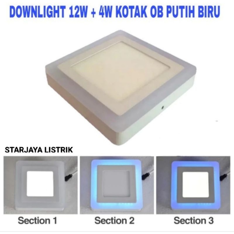 Downlight LED Outbow 12+4W Kotak 2 Warna Biru-Putih