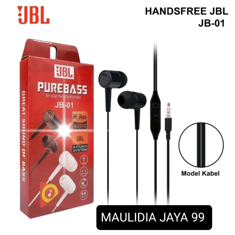 Headshet JBL JB01 Headset Purebass JB-01 Hitam Putih Hf music Audio Earphone