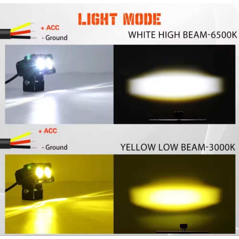 Master619_store Lampu Tembak Laser LED / Foglamp LED D3 SQL 2 mata (Putih Kuning Hi/Lo) 12v 20watt -