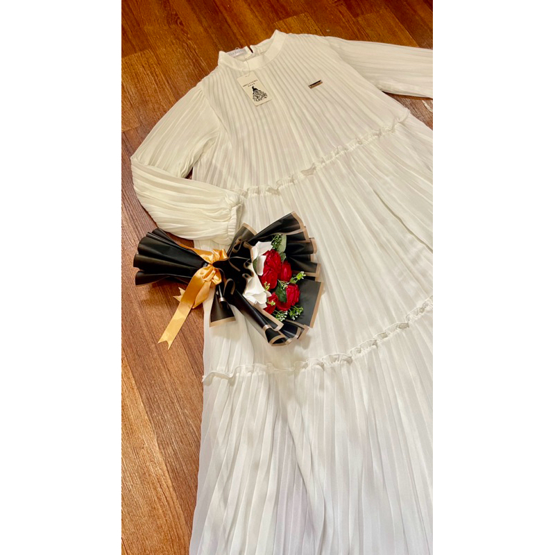 NEW❗️Gamis dress shella saukia ori full plisket depan belakang premium Full furing
