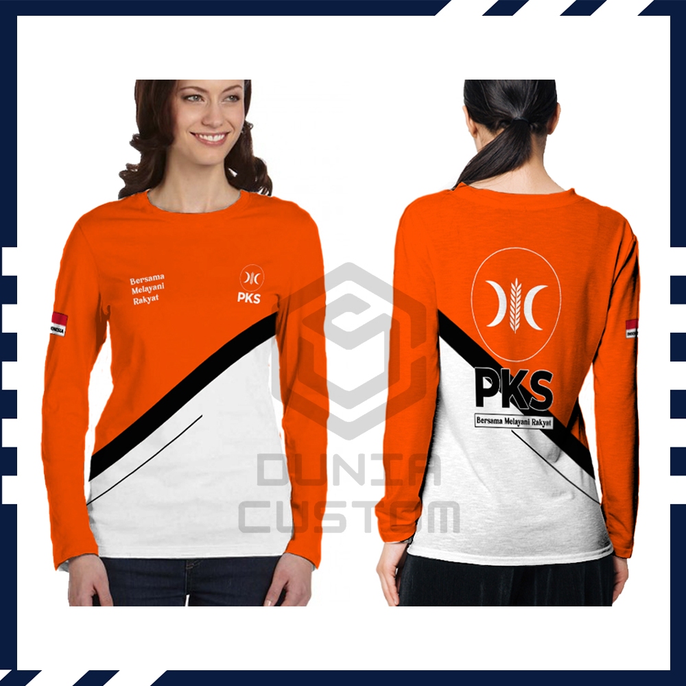 Kaos Baju Wanita PARTAI PKS PEMILU 2024 PILPRES Lengan Panjang Fullprint