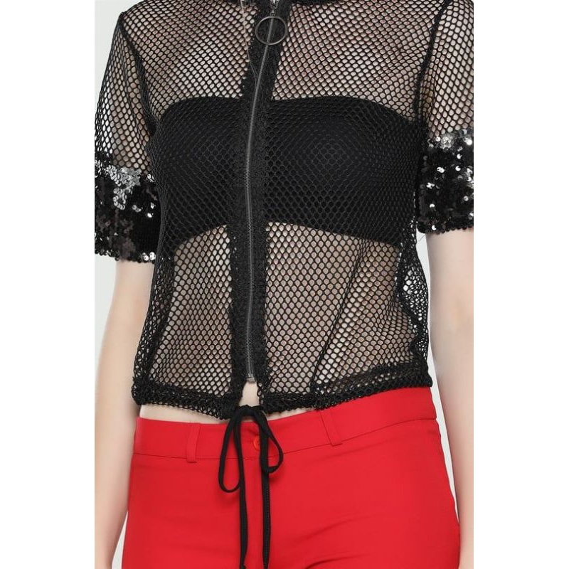 UI8 Glamy glitter top / hoodie glitter manik / baju jaring / hoodie jaring