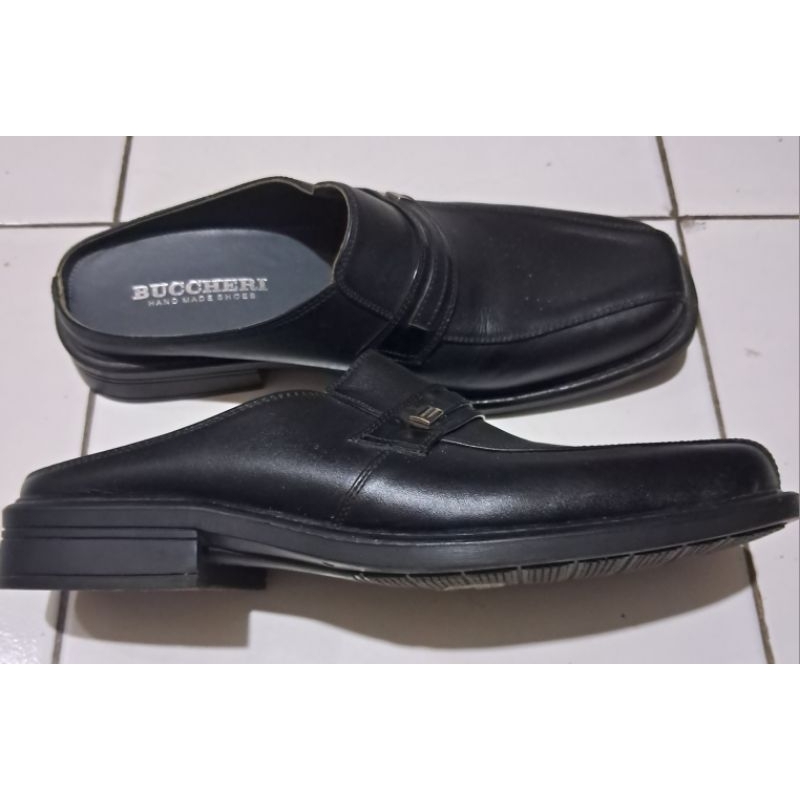 Sepatu sandal mules slip on Laki-laki/pria Hitam size 43 Buccheri kulit sapi asli original/ori (NEW)