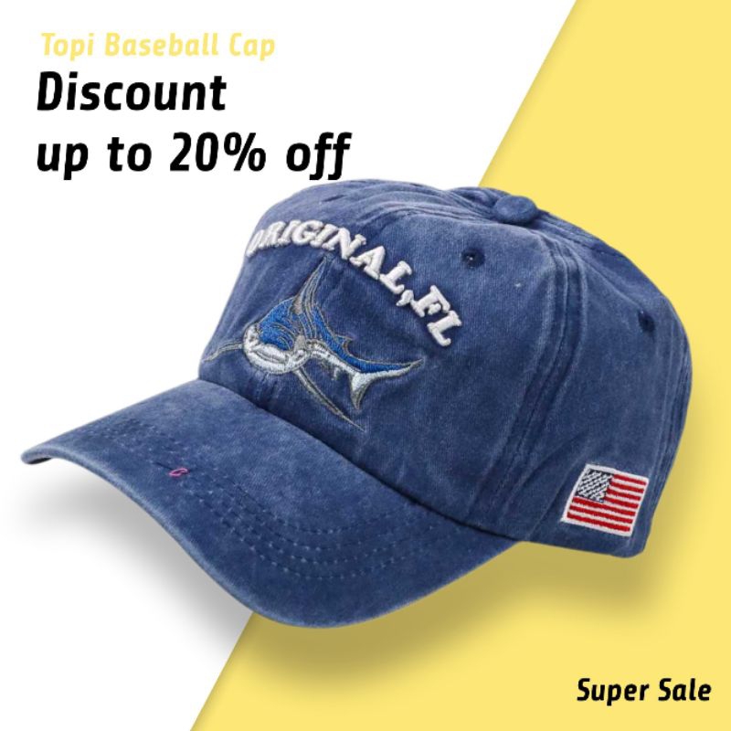 Topi Pria Wanita Baseball / Topi Baseball Original Import / Topi Baseball Cap Model Shark Original F