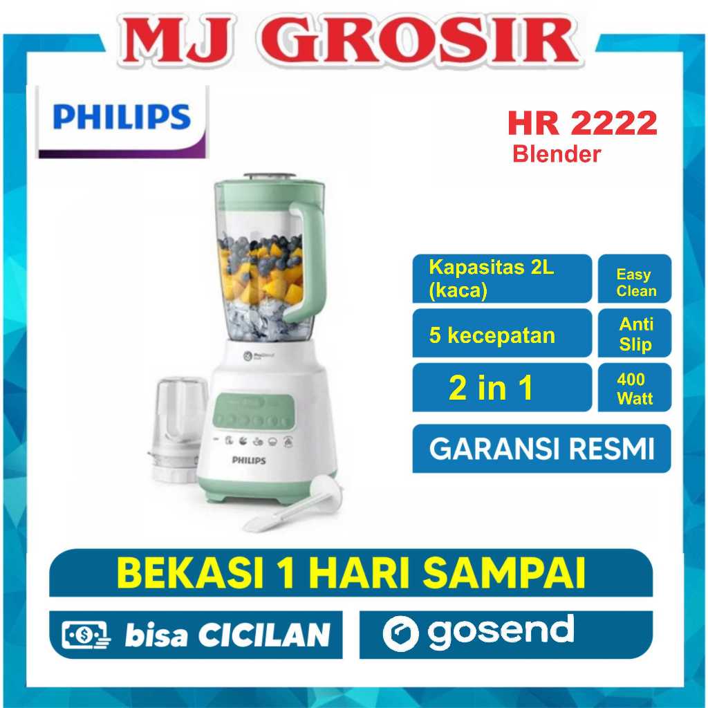 BLENDER PHILIPS HR 2222 2 IN 1 SERBAGUNA BAHAN KACA 1.5 LITER