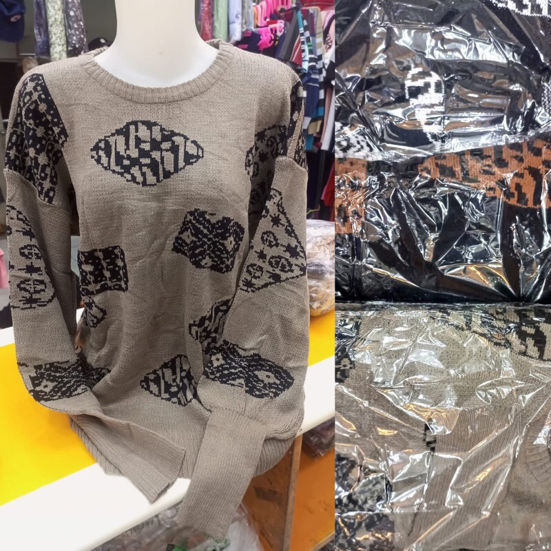 (motif bhatik) Sweater Rajut Rajut Wanita Import/ Kaos Rajut Wanita Import Terbaru Keren