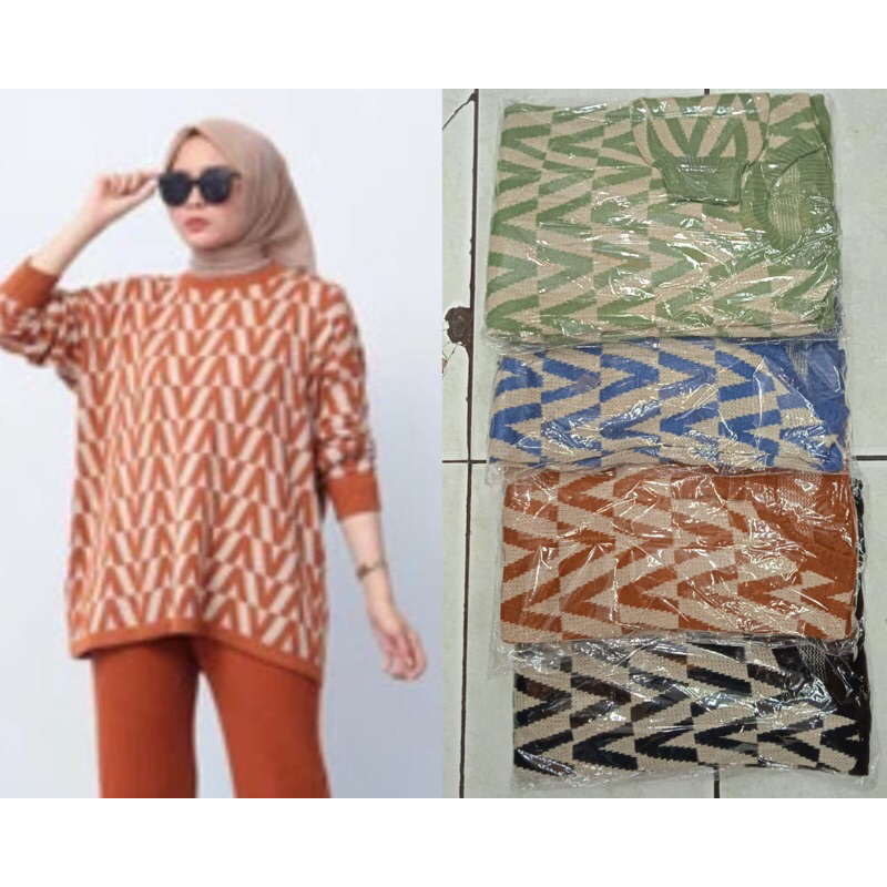 (Motif V) Sweater Rajut Semi Cardigan Rajut Wanita Import/ Kaos Rajut Wanita Import Terbaru Keren