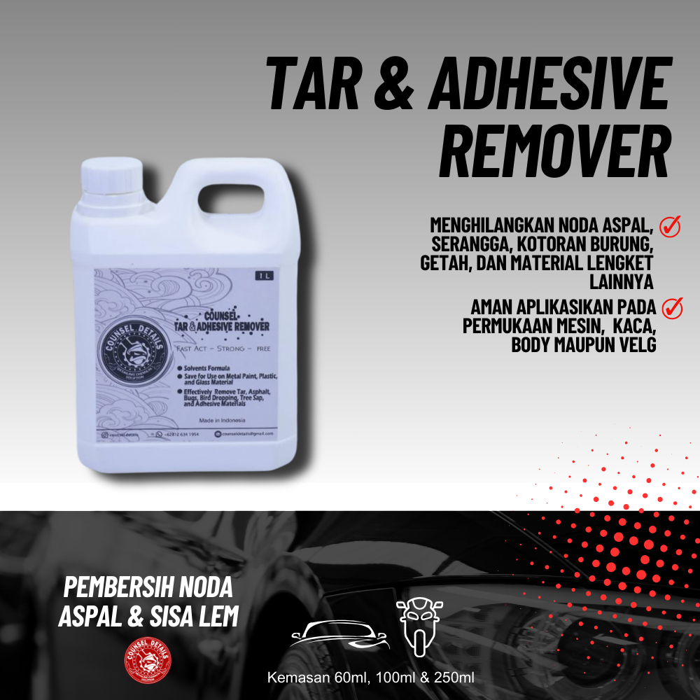 [ GRATIS Shampoo Wax 1 Sachet ] Tar Remover 1Liter Pembersih Noda Aspal, Sisa Lem, Bekas Stiker, Dou