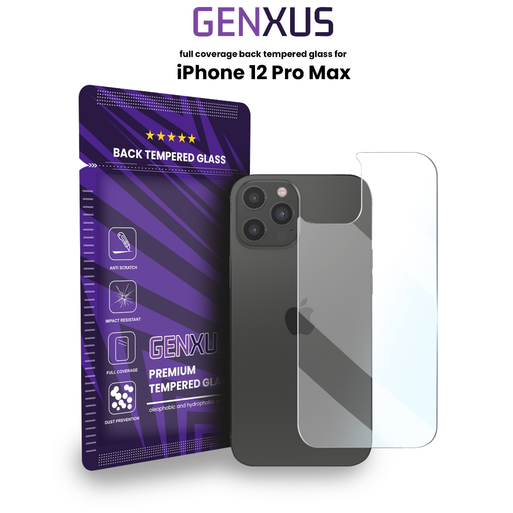 Genxus Anti Gores Belakang iPhone Back Tempered Glass for iPhone 12 Pro Max Clear 9H Full Cover Peli