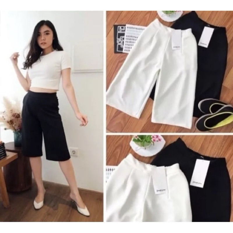 CELANA KULOT PENDEK BIG SIZE JUMBO XXL / KULOT JUMBO WANITA BAHAN SCUBA/ HITAM PUTIH JUMBO