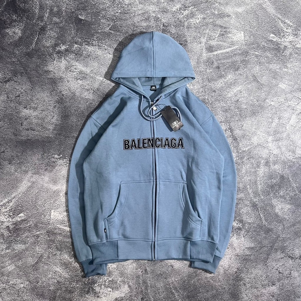 Sweater Hoodie Zipper Balenciaga Ligh Blue Premium Full Tag & Label Sweatshirt PullOver