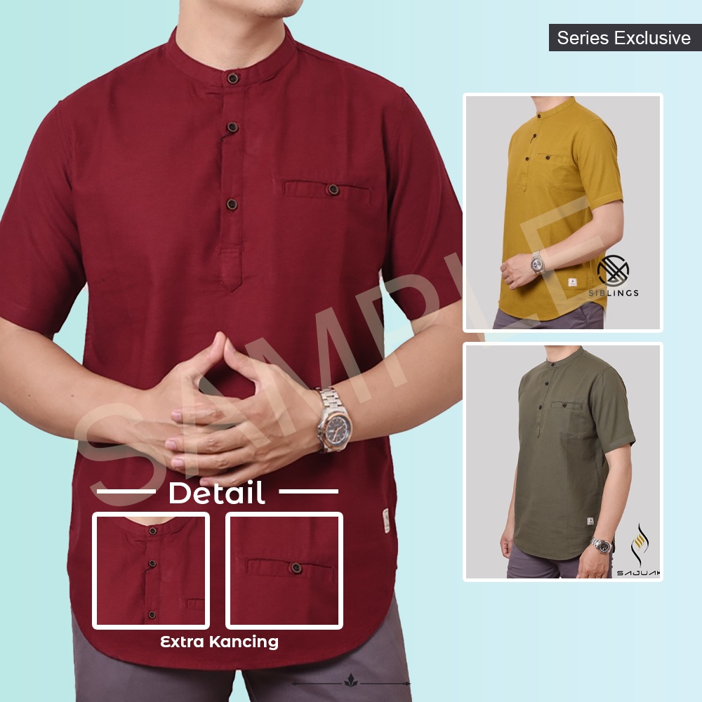 KEMKO POLOS BAHAN LINEN LENGAN PENDEK BAJU KOKO MUSLIM PRIA ATASAN FASHION MUSLIM COWOK DEWASA KEMEJ