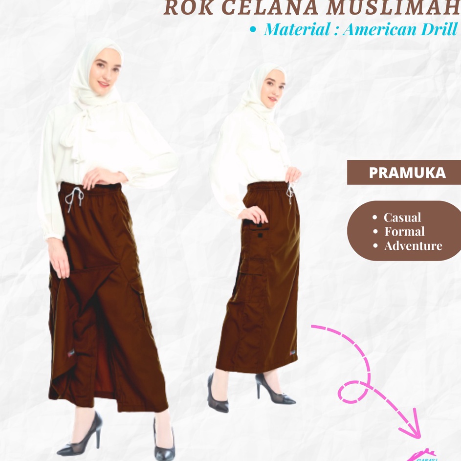 Terbaru ROKCELANA MUSLIMAH DEWASA COKLAT PRAMUKA BAHAN DRILL  ROK CELANA MUSLIMAH CELANA ROK OUTDOOR
