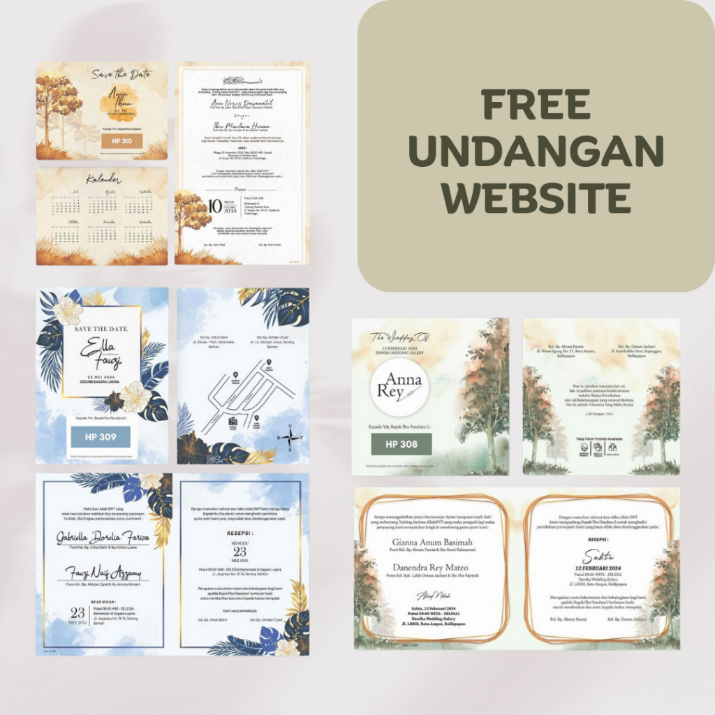 Undangan Pernikahan Desain Bunga, Pohon, Watercolor dengan Warna Pastel Aesthetic | FREE Undangan We